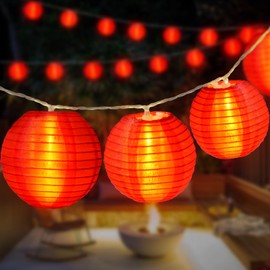 Chinese New Year Decorations 2026 Chinese Lanterns Lights 9.4Ft Lantern String Lights Battery Operated 10 Count Lunar New Year Decorations New Years Decor for Home, Restaurant, Patio, Party