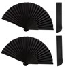 2Pcs Large Folding Hand Fan Black Cloth Fabric Handheld Folding