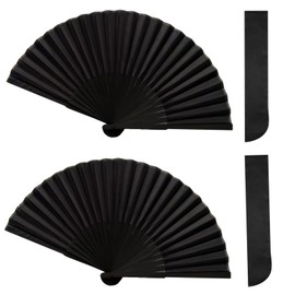 2Pcs Large Folding Hand Fan Black Cloth Fabric Handheld Folding Fan Chinese Kung Fu Tai Chi Fan Japanese Hand Fan with Case for Wedding Party Favor Performance Dance Prop Wall Decoration Festival Gift