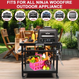 Grill Stand for Ninja Woodfire Outdoor, Portable Foldable Pizza Oven Stand Cart for Ninja OG700 OG800 OG900 XL Series and OO101 Woodfire Pizza Oven