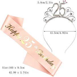 Liitata 25th Birthday Sash Tiara Set Happy 25th Birthday Sash 25th Birthday Crystal Tiara Crown for Girls Birthday Gift Party Birthday Party Decoration Accessories - Rose Gold