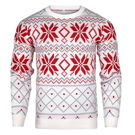 Uniexcosm Men's Christmas Jumpers Warm Xmas Sweaters Reindeer Knit Pullover Top Snowflake Sweatshirt Knitwear White