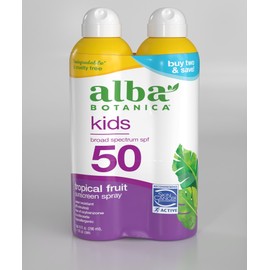 Alba Botanica Kids Sunscreen Spray for Face and Body, Tropical Fruit, Broad Spectrum SPF 50, Water Resistant, 5 fl. oz. Bottle (Pack of 2)