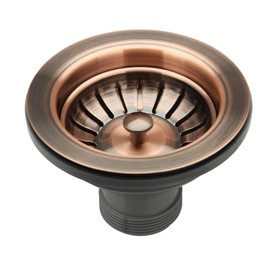Antique Copper Finish Kitchen Sink Stopper Replacement for 3-1/2 Inch Standard Strainer Drain, Solid Brass with Post Styled Basket - match with Akicon Faucet
