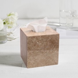 WORHE Marble Tissue Box Cover Paper Holder Heavy Duty Square Tissue Paper Holder for Bathroom Living Room Bedroom Vanity Kitchen Minimalistic Office Home Decor Light Brown(WH012)