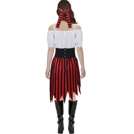 HanaHola 5 pcs Women Pirate Costume Cosplay Renaissance Blouse Tops Corset Waist Belt Pirate Skirt Stripes Headscarf Eye Patch Outfit (White, Small)