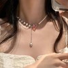 Heart Pendant Y Necklace Faux Pearl Chain Tennis Necklace Choker