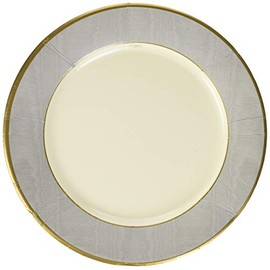 Entertaining with Caspari Moire Dinner Plates, Silver, 8-Pack