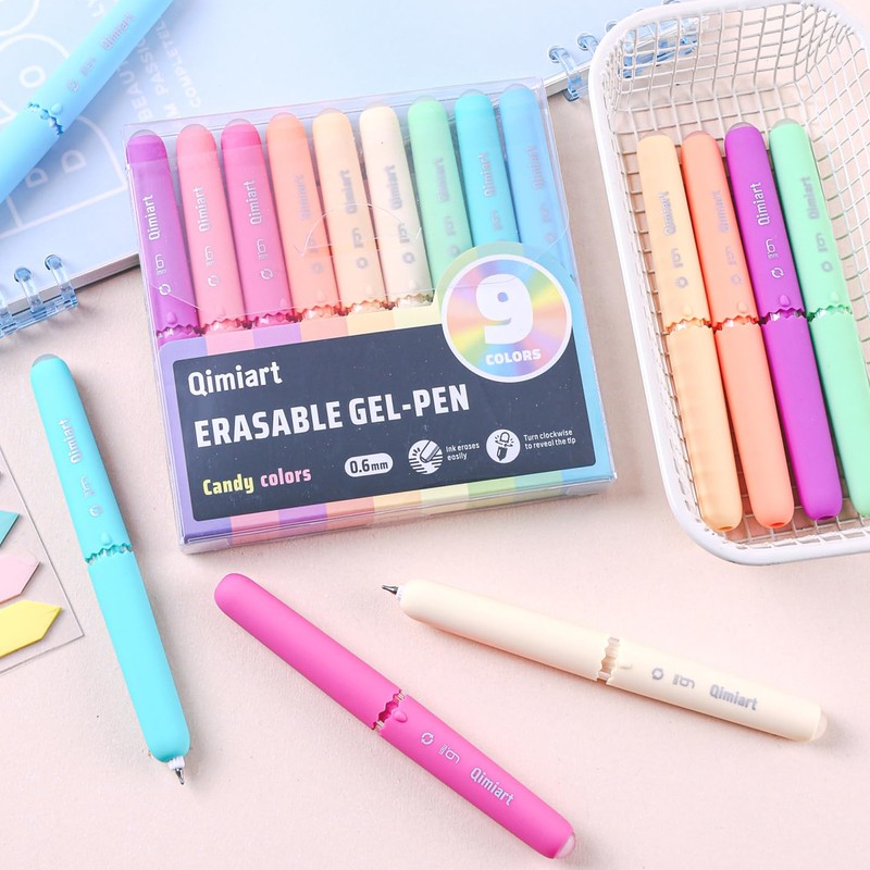 Xipan Erasable Gel Pens 9-Pack, Fine Point 0.6mm Twist Retractable