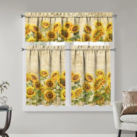 sdhinlwo Sunflower Kitchen Curtains Sets for Windows Summer Sink Window Valance 3 Piece Set Sunflower Kitchen Decor for Living Room Bedroom 54x36 Inches