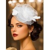 Flayem Fascinator Hats for Women White Pillbox Hat with Veil