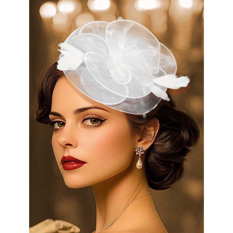 Flayem Fascinator Hats for Women White Pillbox Hat with Veil