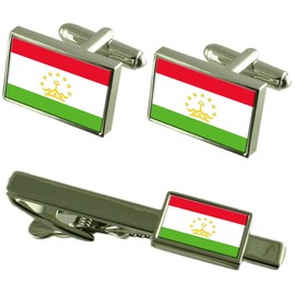 Tajikistan Flag Cuff Links Ties Matching Same Fabric Box Set