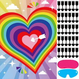 Valentines Games for Kids Pin The Arrow On The Heart with 30 Pcs Arrow Stickers, Large Valentines Party Games Poster for Boys Girls Valentines Party Carnival Party School Classroom Games Supplies