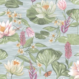 Holden Rural Paradise Lily Pad Wallpaper - Modern Wallpaper for Living Room, Bedroom, Fireplace - Decorative Luxury Floral Wall Paper with Marsh & Pond Pattern (Blue)