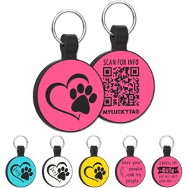 MYLUCKYTAG QR Code Silicone Pet ID Tag Dog Cat Tag, Online Pet Profile, Pet Location Alert Email, Digital Pet Tag, Quiet Dog Tag, Durable Pet ID, Dog Collar Tag, Engraved Pet Tag