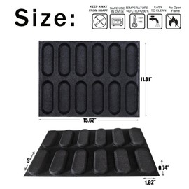 Dioycli Silicone Bread Loaf Pan for Baking, Mini Baguette Bread Pan Perforated Hot Dog Bun Pan 12 Loaf Non Stick Baking Liners Mat