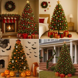 LUCKLIFE Christmas Tree 6ft Artificial Hinged Pine Tree with with 1,000 Branch Tips,Indoor Holiday Home Decoration,Foldable Metal Base,Easy Assembly(Light Green)