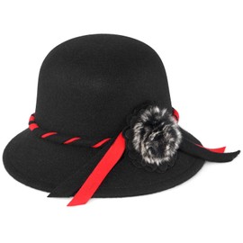 BAOKELAN Women Felt Cloche Hat Floral Fedora Bucket Hats Vintage Bowler Cap Black