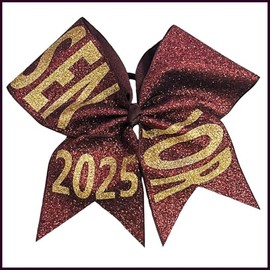 Senior Class of 2025 Glitter Cheer Hair Bow | Class of 2025 Graduation Gift | Graduation Cap Decoration (Maroon and Gold)