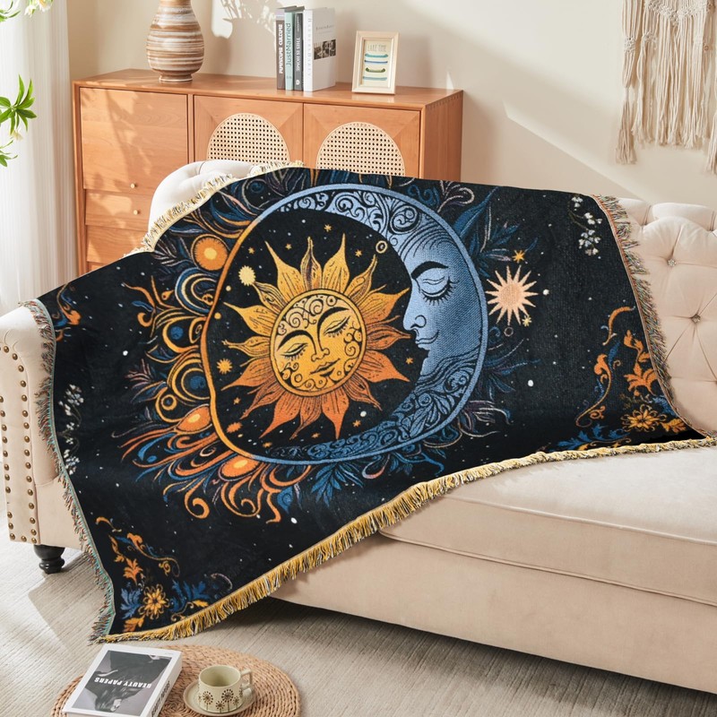 Shesyuki Boho Throw Blanket Reversible Cotton Bohemian Tapestry Hippie Room