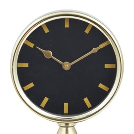 The Novogratz Stainless Steel Metal Decorative Clock Mantel Clock with Black Face, Tabletop Clock 6" x 4" x 9", Gold