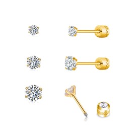 TOLOWOBK Stud Earrings for Women Multiple Piercings, Tiny 2mm 3mm 4mm Cartilage Earring for Helix Tragus Diamond Stud 14K Gold Plated Hypoallergenic Cubic Zirconia Screw Back Earrings For Women Girls