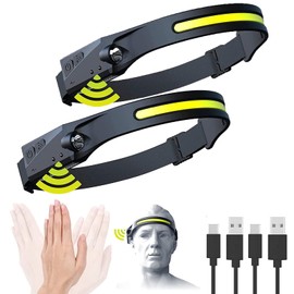 NUTSE Headlamp Rechargeable, 230° Wide Beam Head Lamp Led with Motion Sensor for Adults,Hard Hat Light,Outdoor Waterproof Headlight for Outdoor Running,Hiking, Working, Cycling (2PCS)