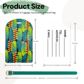 Luggage Tags, 2 Pcs PU Leather Baggage Labels Luggage Labels Luggage Tags for Suitcases with Name ID Card, Travel Accessories for Travel Bag, Preventing Loss of Bags (Green Leaves)