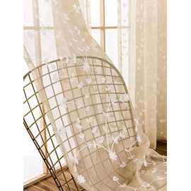 AmHoo 2 Panels Leaf Flora Embroidered Farmhouse Semi Sheer Curtain Voile Curtains for Living Room Bedroom Window Treatment Taupe 53 x 84 Inch