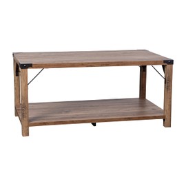 Flash Furniture Wyatt Modern Farmhouse 2 Tier Coffee Table - Rustic Oak Engineered Wood Frame - Black Metal Crisscross Side Braces and Corner Accents