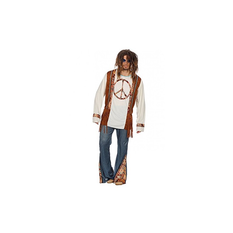 shoperama Hippie Peace Men's Costume with Denim Flares - 60s