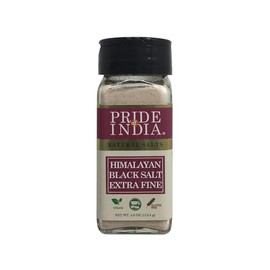 Pride Of India - Himalayan Black Rock Salt - Extra-Fine Grind, 4.0 oz (113.4gm) Dual Sifter Jar - Kala Namak - Contains 84+ Minerals - Perfect for Cooking, Vegan Tofu, Vegan Omlettes