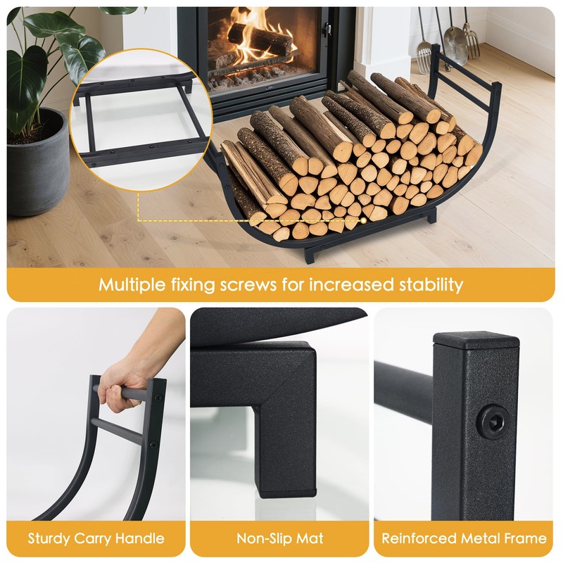 facka Curved Firewood Rack, 30 Inch Indoor Outdoor Log Firewood