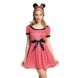 dressmeup W-0136-M/L Women's Costume Mouse Cute Mouse Dress Red White Polka Dot Size M/L