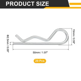 sourcing map 20 Pcs Hitch Pin Clip, 2.5mm x 50mm R Clips Carbon Steel Retaining Wire Hair Pins Cotter Pin Assortment Kit Clips for Trailer Tractors Mower Carts Truck Pin Clip, Silver