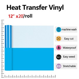 HTVVETUR Glow in The Dark HTV Heat Transfer Vinyl Roll 12 Inch by 20 Feet Iron on DIY for T-Shirt PU Stretch Elastic HTV Vinyl (Dark in Glow Blue, 20FT)