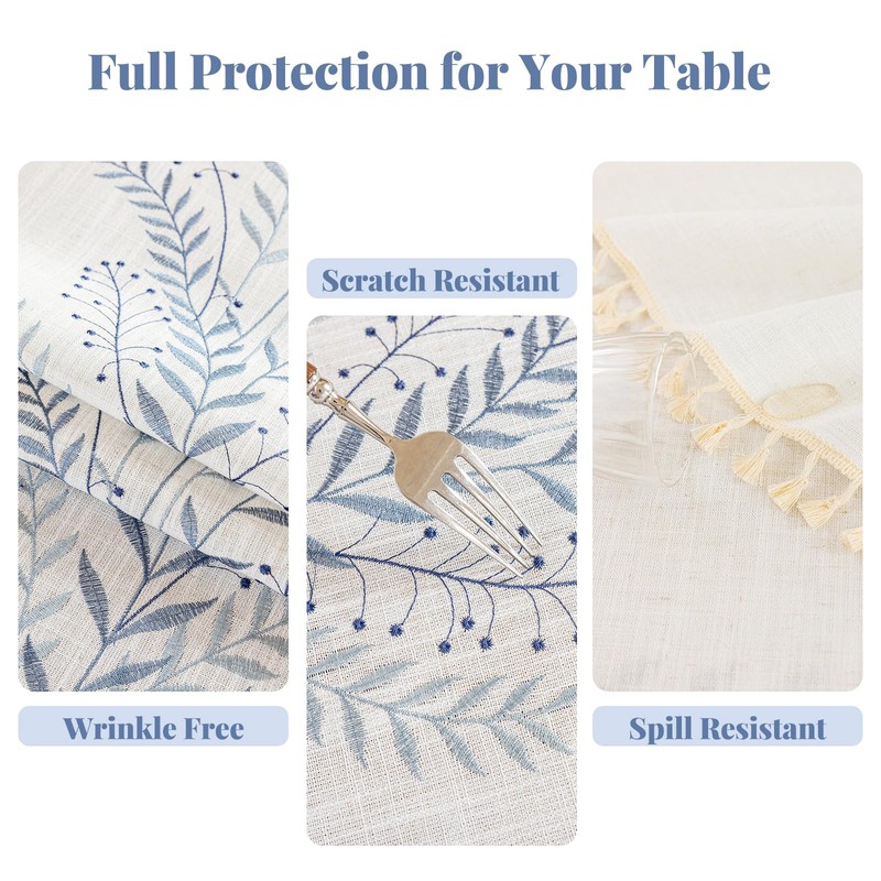 Alsoo Tablecloth Rectangle 55" x 75", Farmhouse Linen Style Table