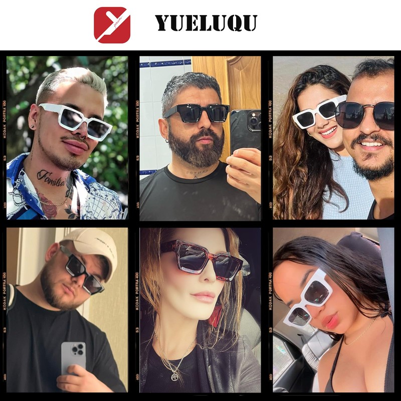 YUELUQU Retro Rectangular Sunglasses Large Square Chunky for Men Women