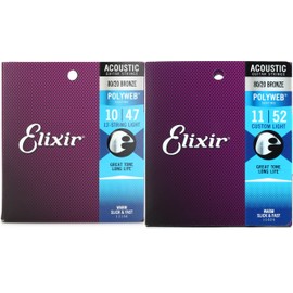 Elixir Strings 11150 Polyweb 80/20 Bronze Acoustic Guitar Strings - .010-.047w Light 12-String + Elixir Strings 11025 Po