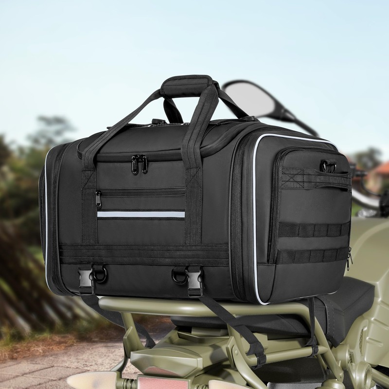 Waterproof Motorcycle Tail Luggage Bag, 48L-64L Expandable, a Rain Cover