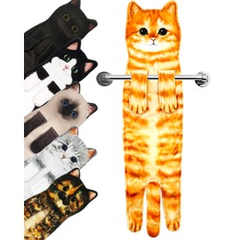 PAT JUUMG Funny Cat Hand Towels for Bathroom,Cute Bathroom Decorative Hanging Kitchen Towel,Super Absorbent Soft,Cat Gifts for Cat Lovers,Gifts For Women/New Home Gifts(Orange Cat)