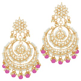 Aheli Ethnic Bridal Faux Kundan Pearl Chandbali Earrings for Women Girls Fancy Fashion Indian Traditional Bollywood Jewelry