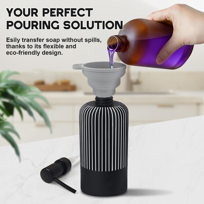Black Soap Dispenser for Kitchen, Modern Plastic Dish & Hand