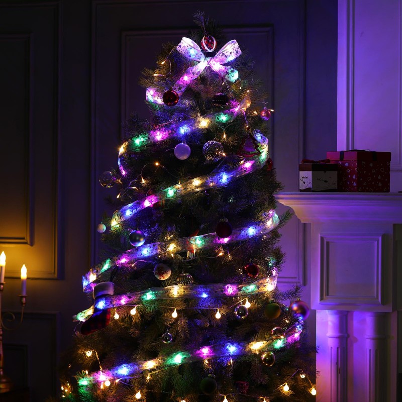 Dilunave 2 Pack 32.8 Feet Christmas Ribbon Lights 100 LED