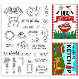 INFUNLY BBQ Theme Clear Stamps for Card Making Food Cooking Rubber Stamps Transparent Stamps Seals Kitchen Tools Silicone Stamp for Thanksgiving Day Scrapbooking Photo Journal Decor