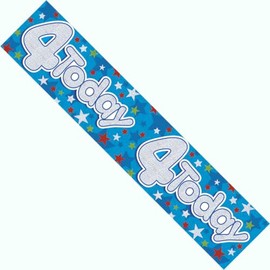 Happy 4Tth Birthday Party Banner Age 4 Blue Stars Party Decoration Extra Wide Super Hero Recyclable Eco Friendly Holographic Shiny Sparkly Party Banner