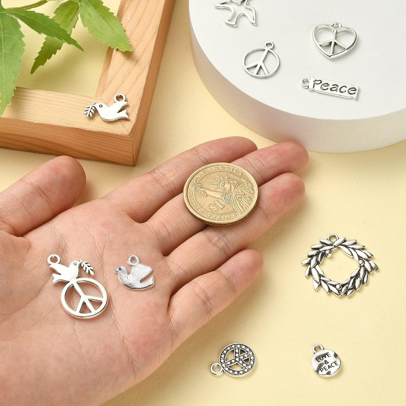 DanLingJewelry 100Pcs 10 Styles Peace Theme Charms Peace Sign Pigeon