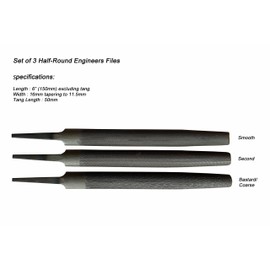 Proops Brothers Set of 3 Engineers Files, 6" 150mm Half Round, Smooth, 2nd Cut, Bastard Cut. (F9969) Free UK Postage