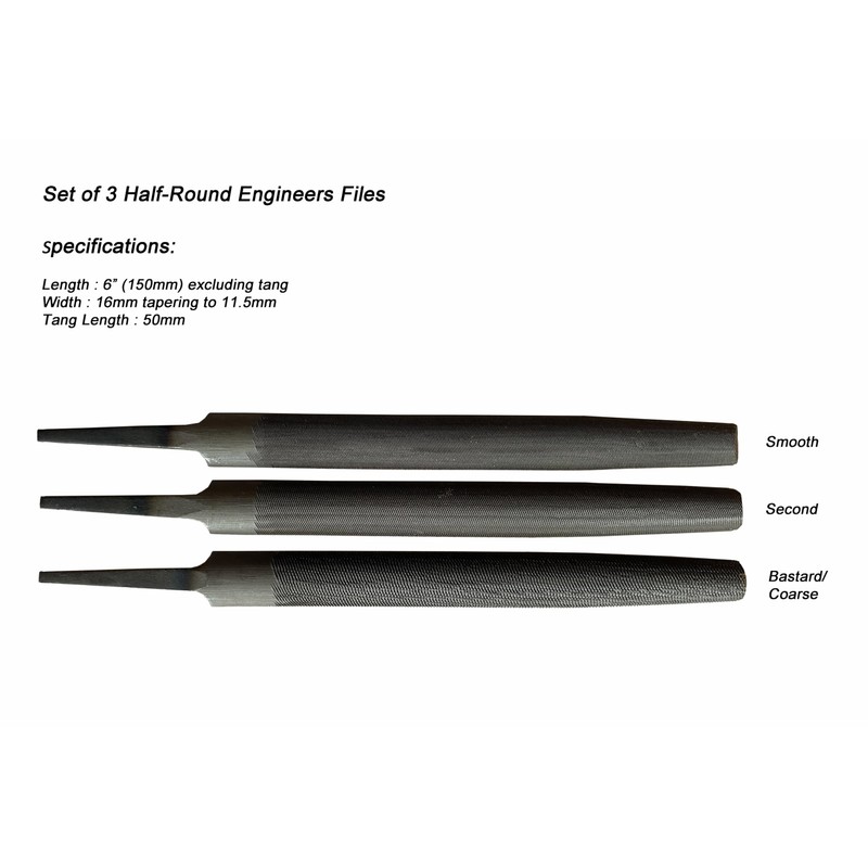 Proops Brothers Set of 3 Engineers Files, 6" 150mm Half